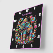 Gemusterte Feier mit dem Elefanten Quadratische Wanduhr (Winkel)