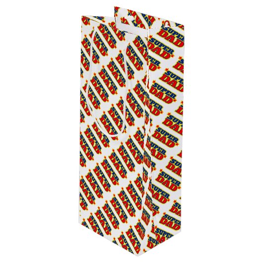 Gemusterte Geschenktasche für Super Papa Geschenktüte Für Weinflaschen (Vorderseite Schrägansicht)