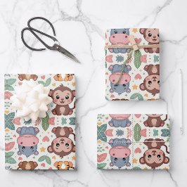 Gemusterte Gestaltung mit Cartoon-Tieren  Geschenkpapier Set