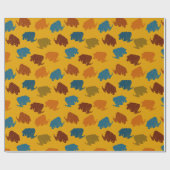 Gemusterte goldfarbene, blaue, oranfarbene Wollmam Geschenkpapier (Flach)