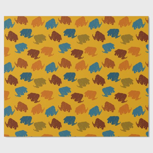 Gemusterte goldfarbene, blaue, oranfarbene Wollmam Geschenkpapier (Flach)