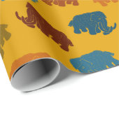 Gemusterte goldfarbene, blaue, oranfarbene Wollmam Geschenkpapier (Rolleneckpunkt)