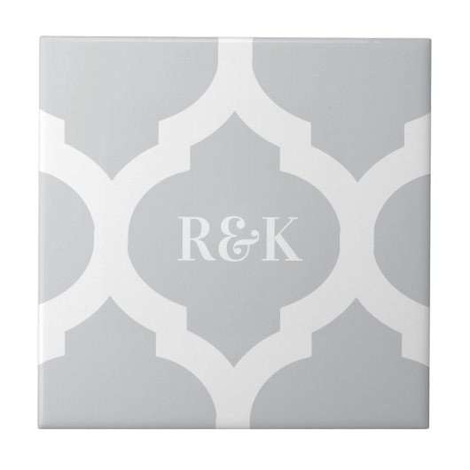 Gemusterte, graue Trellis und Monogramm Fliese (Vorderseite)