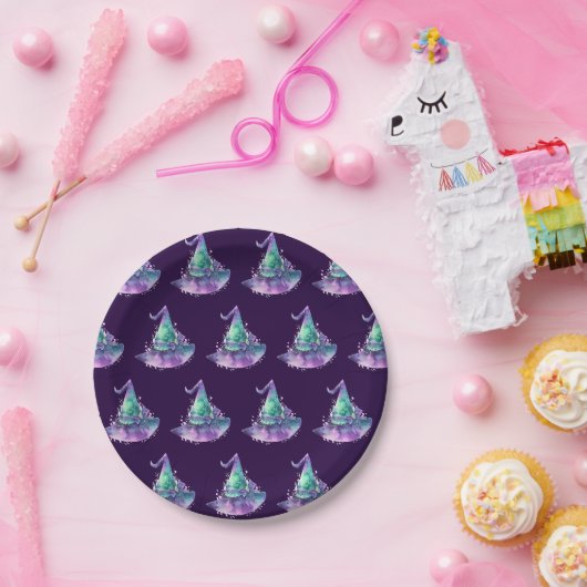 Gemusterte Hexen mit Lila Halloween-Party Pappteller (Party)