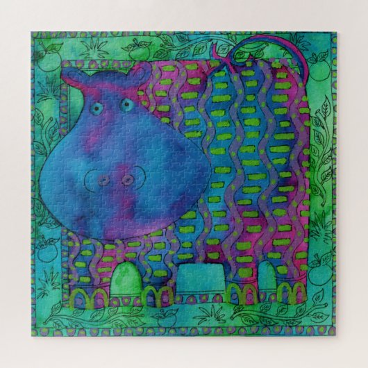 Gemusterte Hippo-Aquarellabbildung Puzzle (Horizontal)