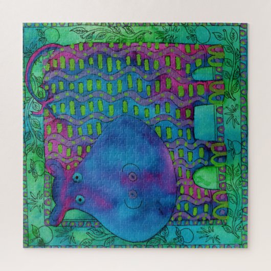 Gemusterte Hippo-Aquarellabbildung Puzzle (Vertikal)