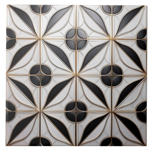 Gemusterte Keramik Tile in Silber und Schwarz Art Fliese (Vorderseite)