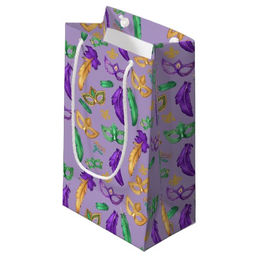 Gemusterte Mardi Gras Kleine Geschenktüte (Vorderseite Schrägansicht)