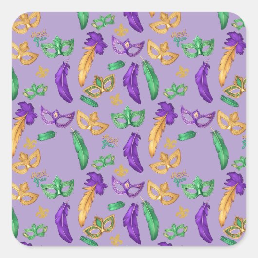 Gemusterte Mardi Gras Quadratischer Aufkleber (Vorderseite)