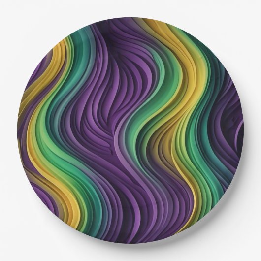 Gemusterte Mardi Gras Welle Pappteller (Vorderseite)