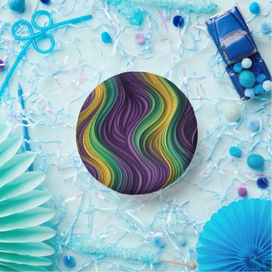 Gemusterte Mardi Gras Welle Pappteller (Party)