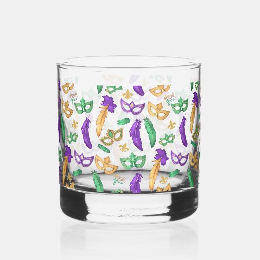 Gemusterte Mardi Gras Whiskyglas (Vorderseite)