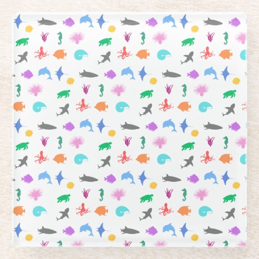 Gemusterte Meerestiere Glasuntersetzer (Vorderseite)