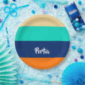 Gemusterte mehrfarbige Linien Pappteller (Party)