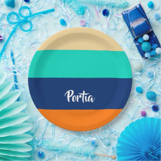 Gemusterte mehrfarbige Linien Pappteller (Party)