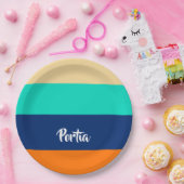 Gemusterte mehrfarbige Linien Pappteller (Party)