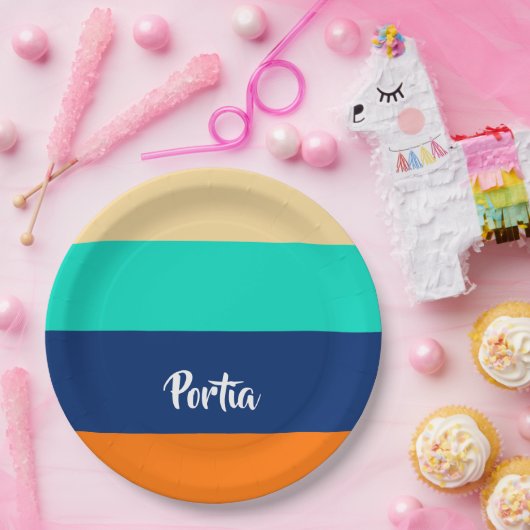 Gemusterte mehrfarbige Linien Pappteller (Party)