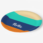 Gemusterte mehrfarbige Linien Pappteller (Schrägansicht)