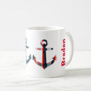 Gemusterte Nautische Anker - personalisierte Mug Kaffeetasse