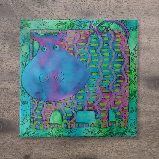 Gemusterte Nilpferd-Wasserfarben-Illustration Fliese