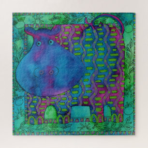 Gemusterte Nilpferd-Wasserfarben-Illustration Puzzle