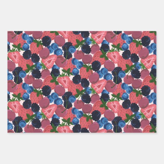 gemusterte Papierblätter aus mehrfach beertem Papi Geschenkpapier Set (Vorderseite)