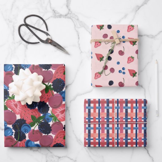 gemusterte Papierblätter aus mehrfach beertem Papi Geschenkpapier Set (Vorderseite)