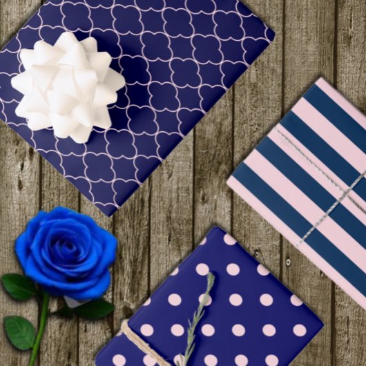 Gemusterte Papierfolien für Navy Blue Pink Geschenkpapier Set