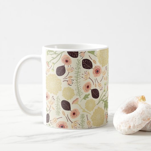 Gemusterte Pfirsichcreme-Blume Kaffeetasse (Mit Donut)