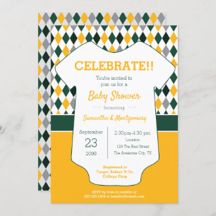 Gemusterte Raute Grün und Gelb Kinderdusche Einladung