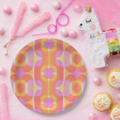 gemusterte Retrosa und Orange der 60er Jahre  Pappteller (Party)