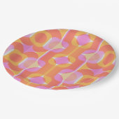 gemusterte Retrosa und Orange der 60er Jahre  Pappteller (Schrägansicht)