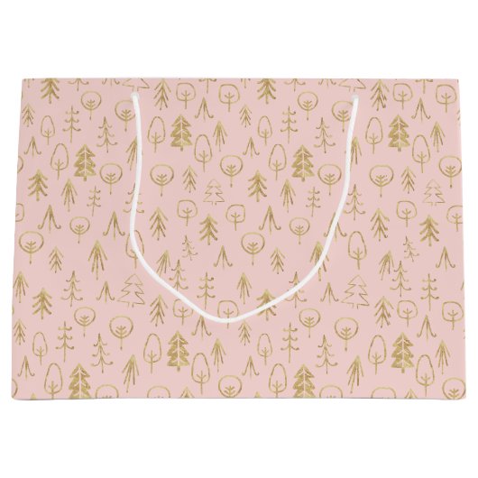 Gemusterte Rosa Goldfussbäume Große Geschenktüte (Vorderseite)