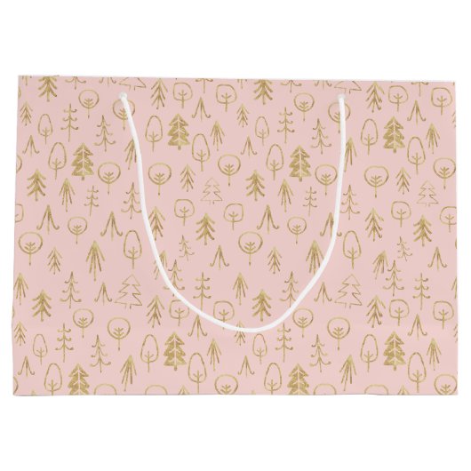 Gemusterte Rosa Goldfussbäume Große Geschenktüte (Rückseite)