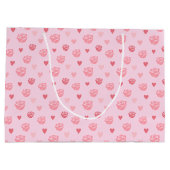 Gemusterte rosa Rose und Herz Große Geschenktüte (Rückseite)