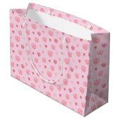 Gemusterte rosa Rose und Herz Große Geschenktüte (Rückseite Schrägansicht)