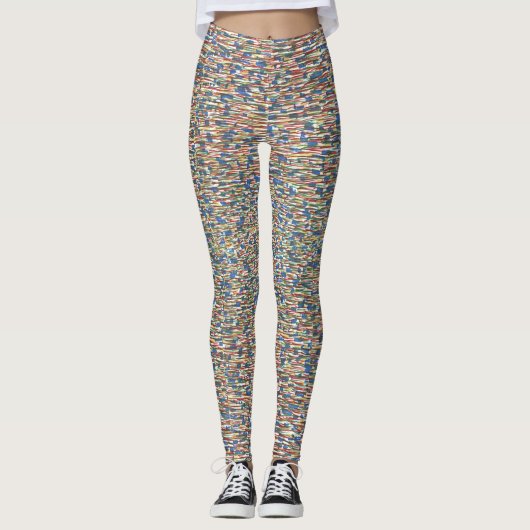 Gemusterte rote, grüne, blaue Designer Leggings (Vorderseite)