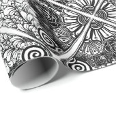 Gemusterte Schwarz-Weiß-Blüte Zeichnend Geschenkpapier (Rolleneckpunkt)