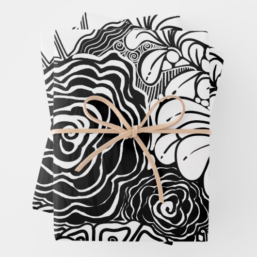 Gemusterte Schwarz-Weiß-Blüte Zeichnend Geschenkpapier Set (Beispiel)