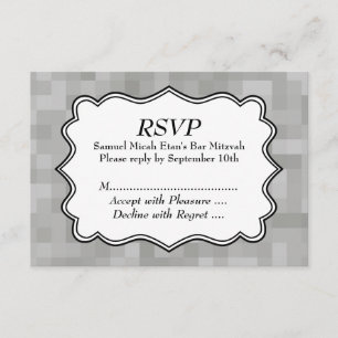 Gemusterte, schwarze und weiße Bar Mitzvah RSVP Karte