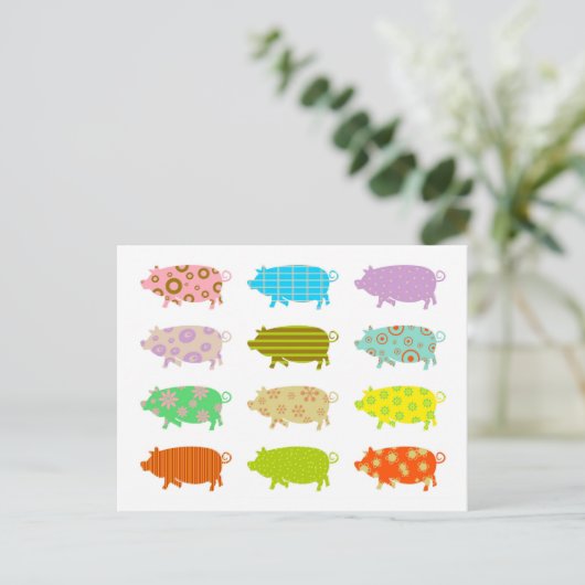 Gemusterte Schweine Postkarte (Stehend Vorderseite)