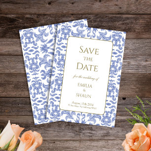 Gemusterte Steine Blaue Hochzeit Save the Dates Einladung