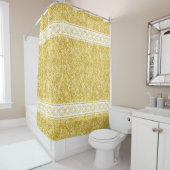 Gemusterte Streifen mit weißer Geometrie auf Gold- Duschvorhang (Beispiel)