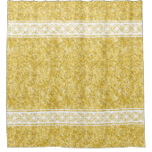 Gemusterte Streifen mit weißer Geometrie auf Gold- Duschvorhang (Vorderseite)