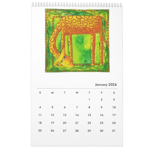 Gemusterte Tiere Wasserfarben Kunst Kalender (Jan 2026)