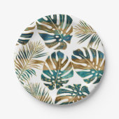Gemusterte tropische Blätter aquamarin, goldene Pi Pappteller (Vorderseite)