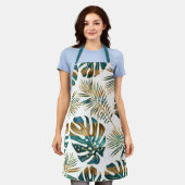 Gemusterte tropische Blätter aquamarin, goldene Pi Schürze (Getragen)