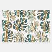 gemusterte tropische Blätter aquamarin und gold (Vorderseite)