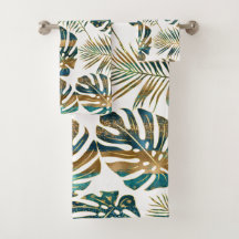 gemusterte tropische Blätter aquamarin und gold