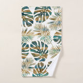 gemusterte tropische Blätter aquamarin und gold Badhandtuch Set (Handtuch)